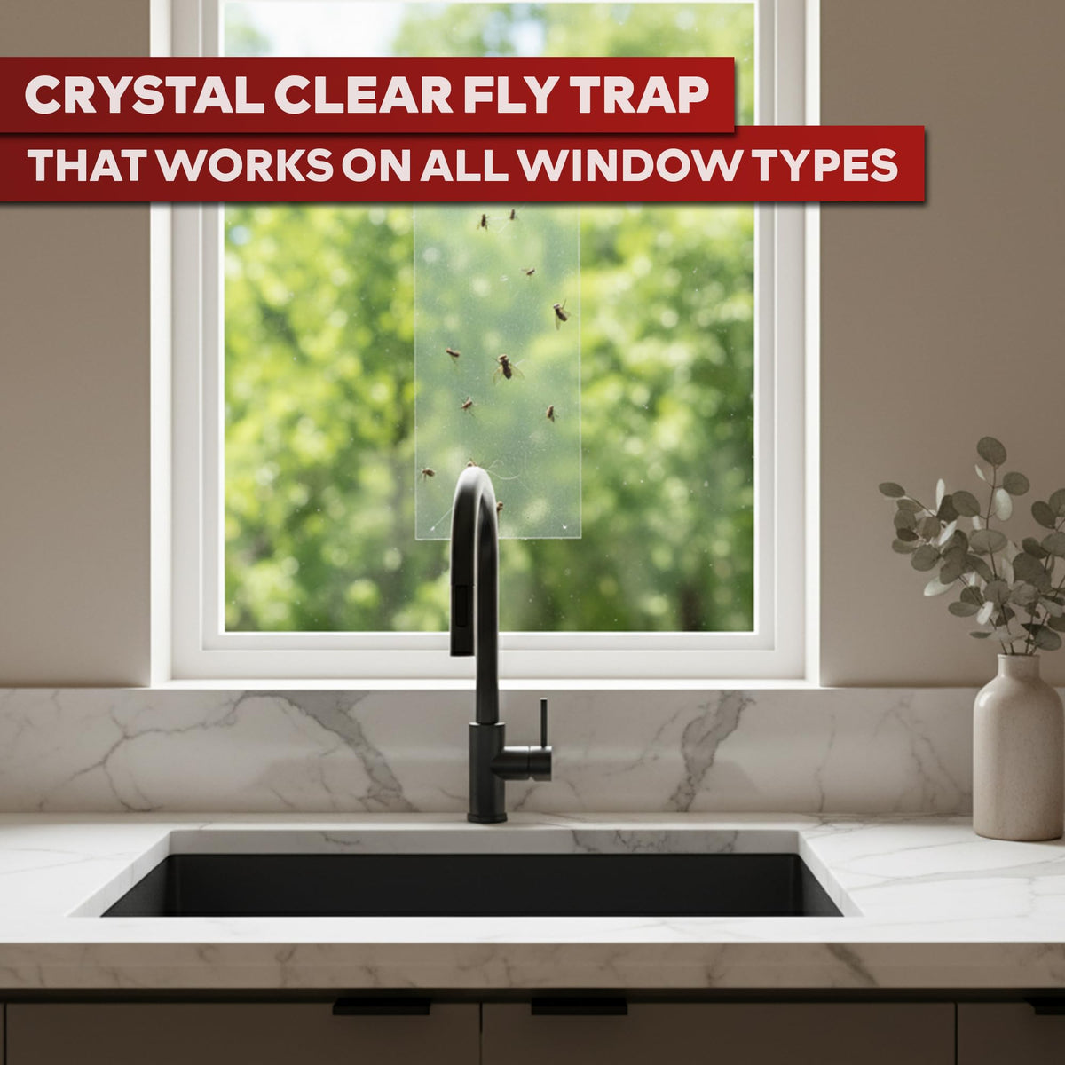 XFasten fly traps adhesive residue-free surface blends with kitchen windows.