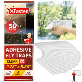 XFasten Window Fly Traps sticky clear 50-pack catches fruit flies on windows.