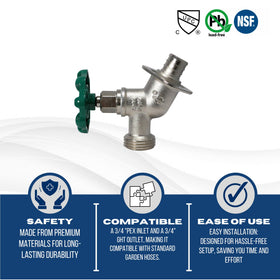 XFITTING sillcock showing 3/4 in GHT thread for outdoor hose use.