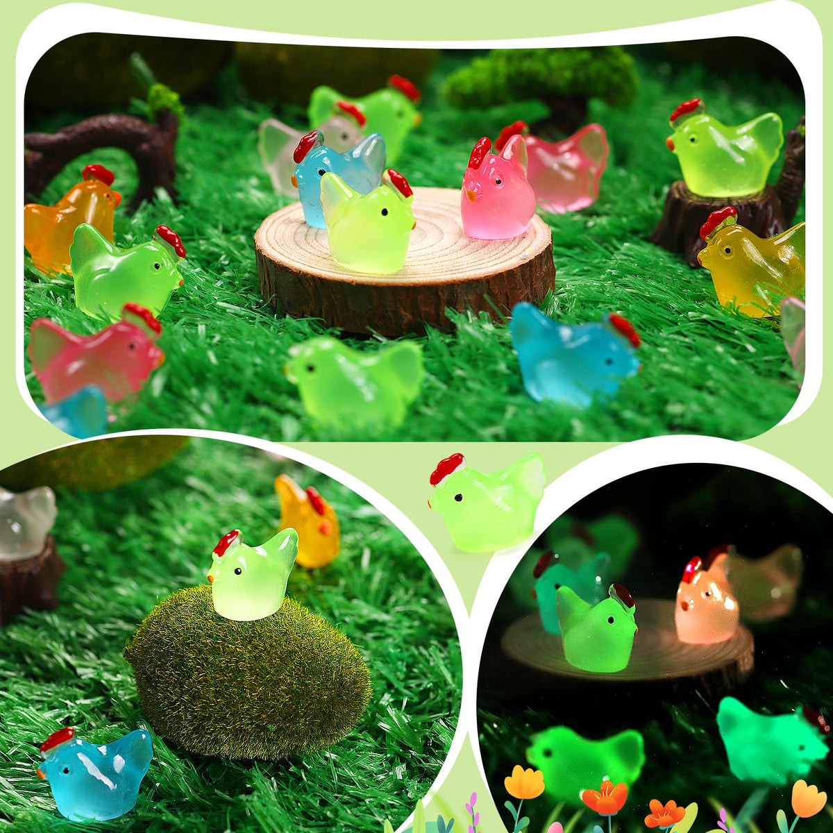 XGBDL glowing chicken figurines perfect for aquarium decor at night