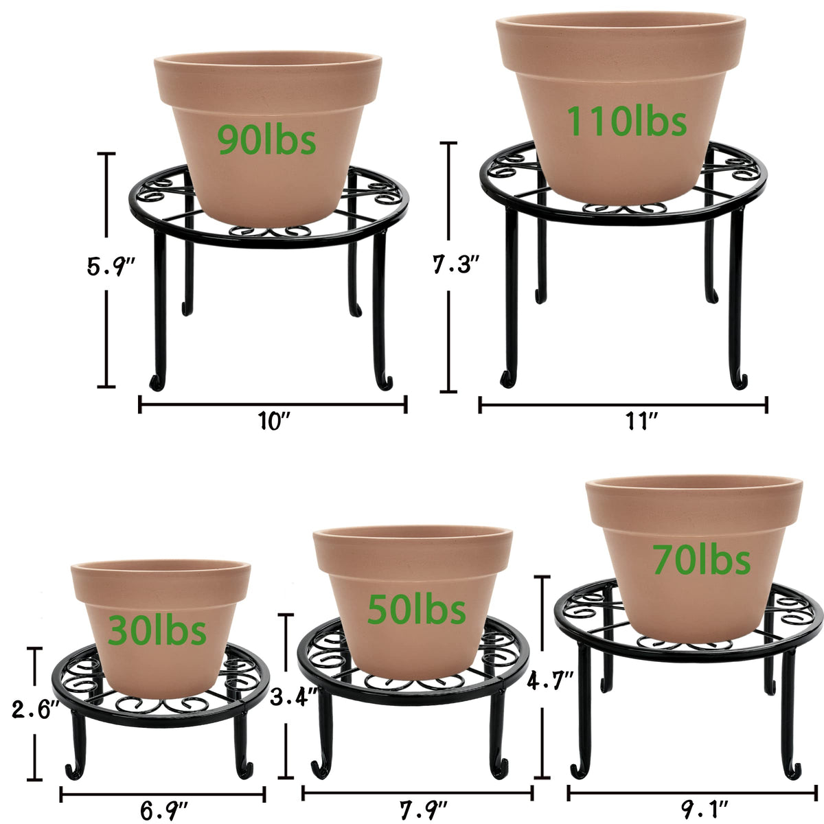 Xgunion metal plant stand 10inch diameter round base suitable for medium planters outdoors