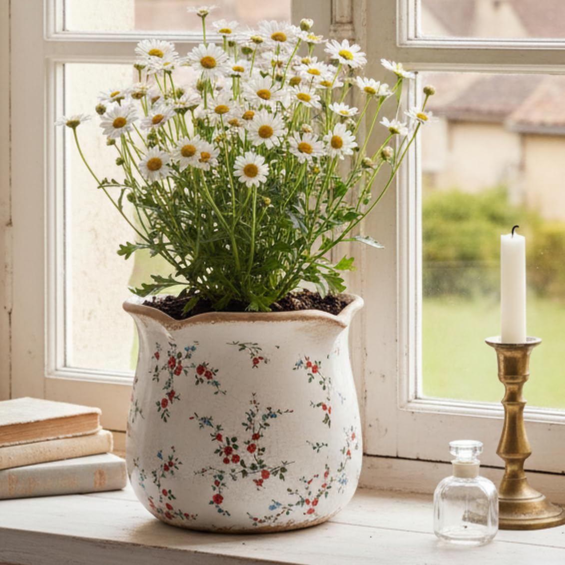 Xiaan Jiaju 6.11in indoor plant pot showcases small red blooms gracefully