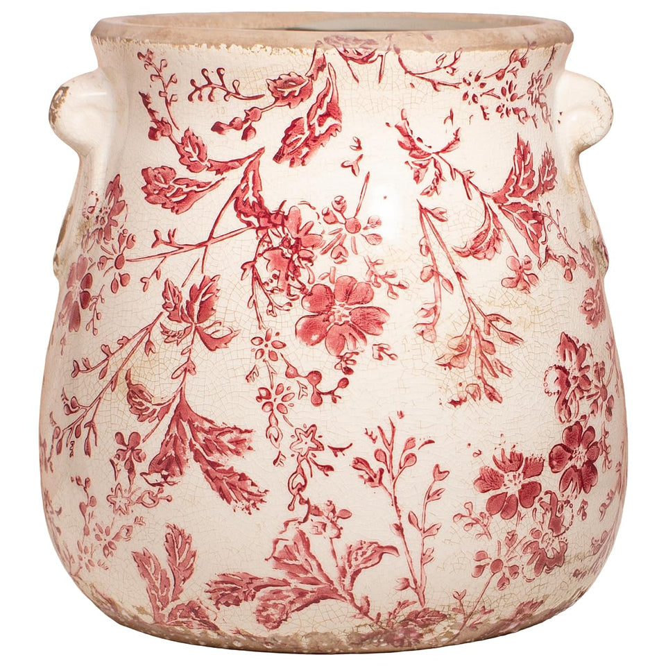 Xiaan Jiaju antique red ceramic planter closeup shows rustic texture for stylish indoor display.