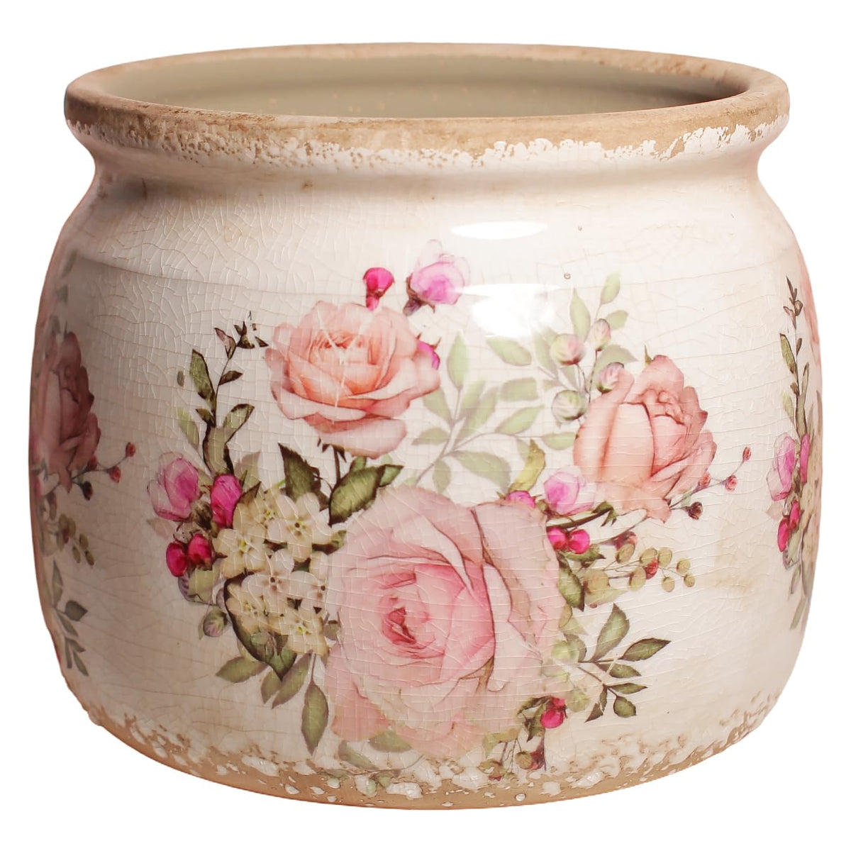 Xiaan Jiaju rose pattern crackle glaze pot enhances indoor greenery with vintage charm