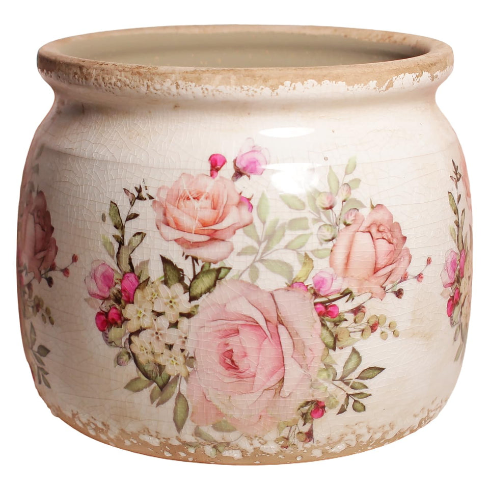 Xiaan Jiaju rose pattern crackle glaze pot enhances indoor greenery with vintage charm