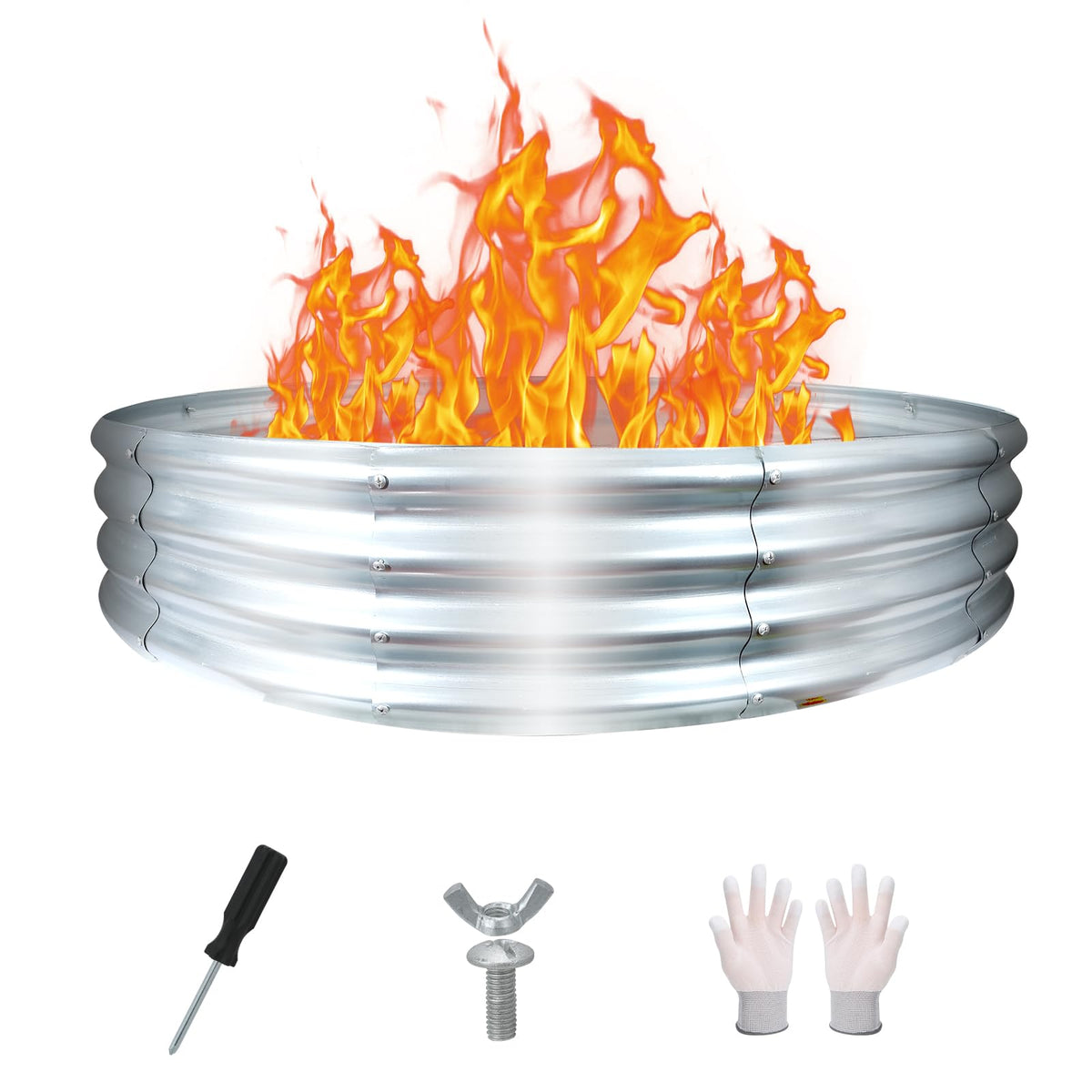 XIAOYUGNA 60 inch diameter fire pit ring in galvanized steel for outdoor gatherings and warmth