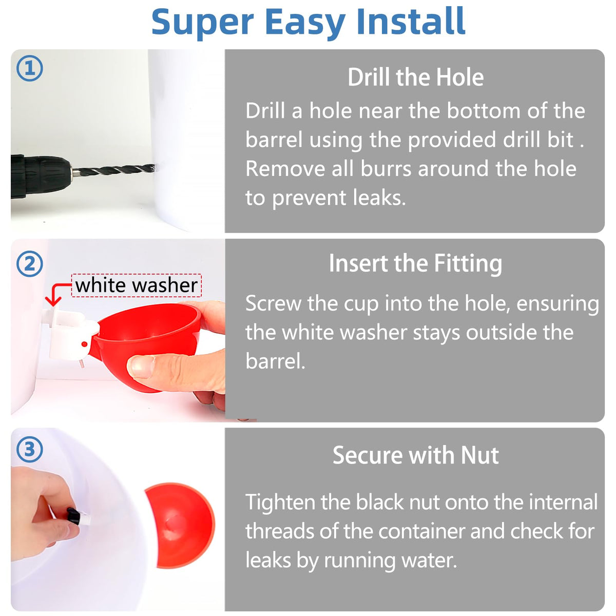 Xictuwey easy-install chicken water feeder shown with drill-ready setup