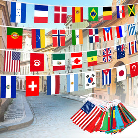 XIFAN 100 Countries Flag Banner displayed outdoors with fade-resistant colors for celebrations.