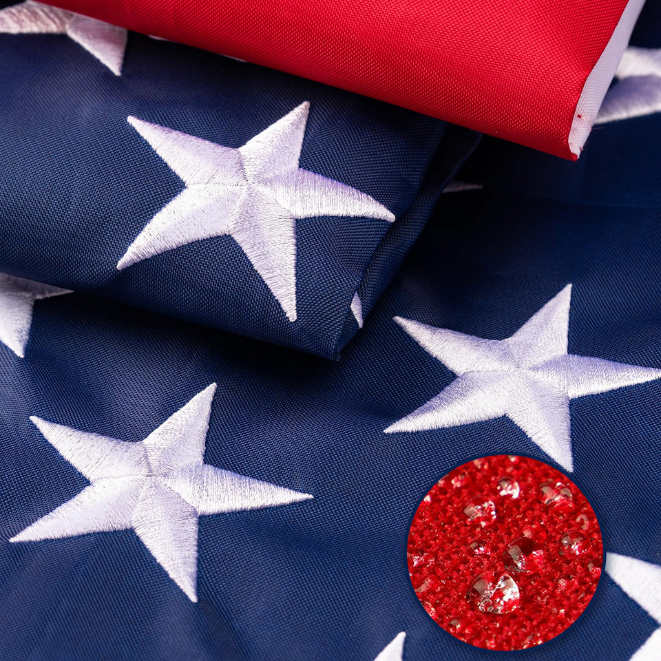 XIFAN 5x8 US flag with embroidered stars for durable outdoor display.