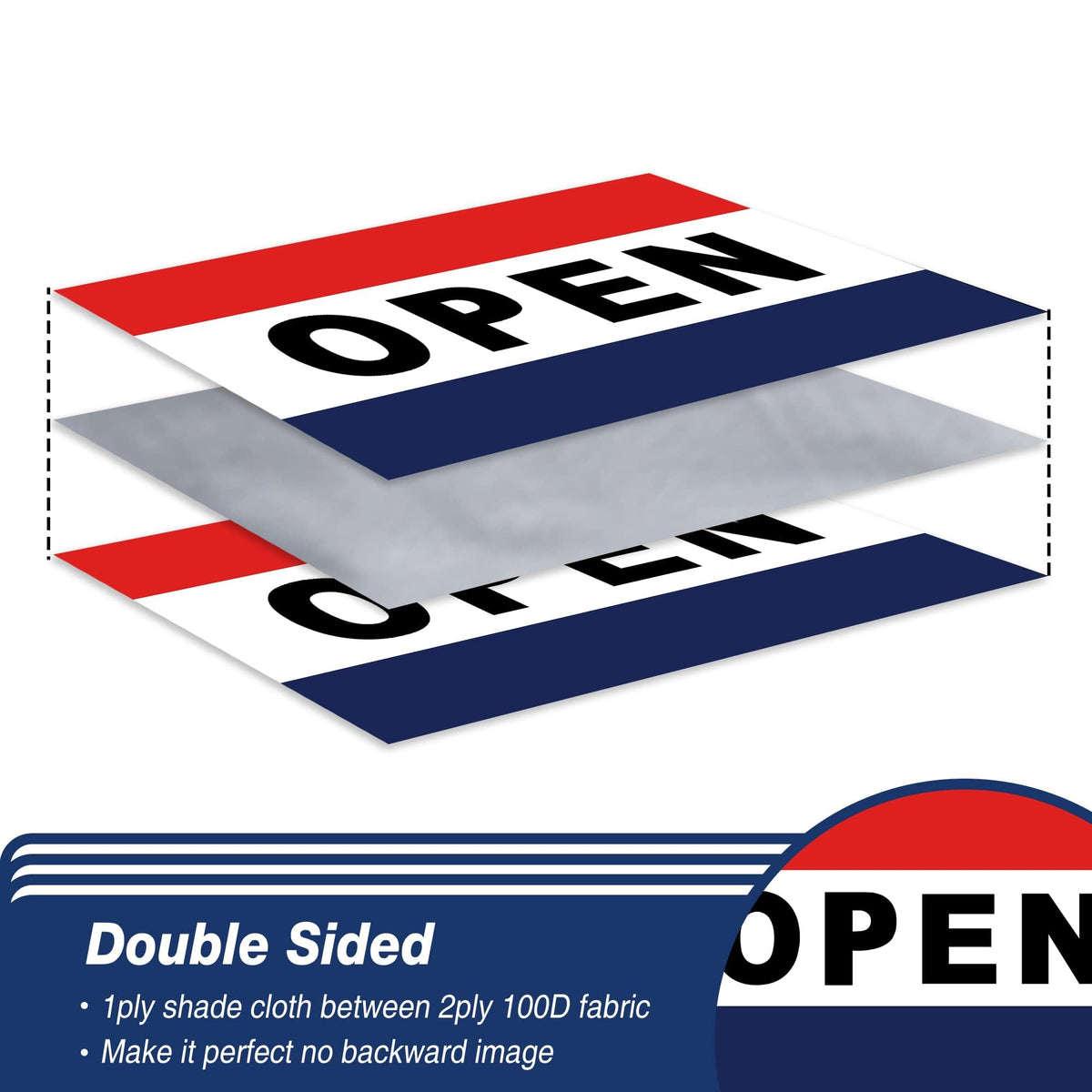 XIFAN Open Flag double-sided design for maximum storefront visibility.