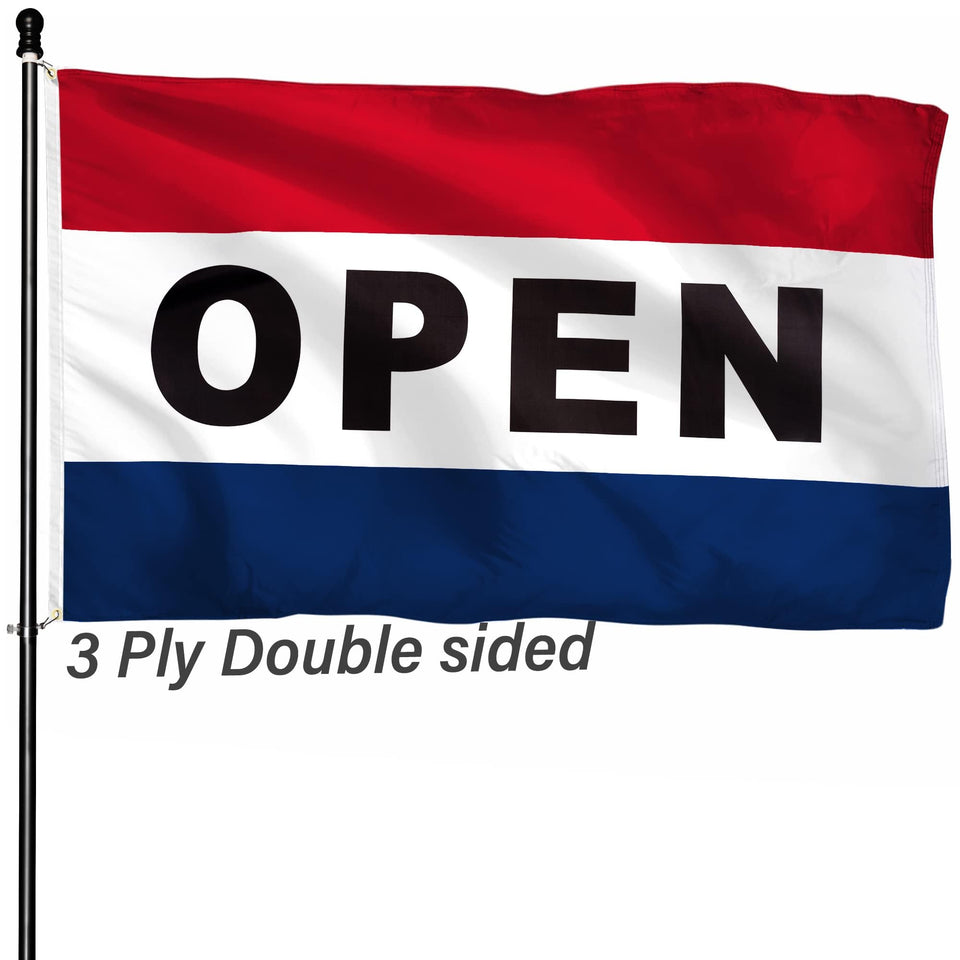 XIFAN Open Flag 3x5 front view with double-sided storefront visibility.