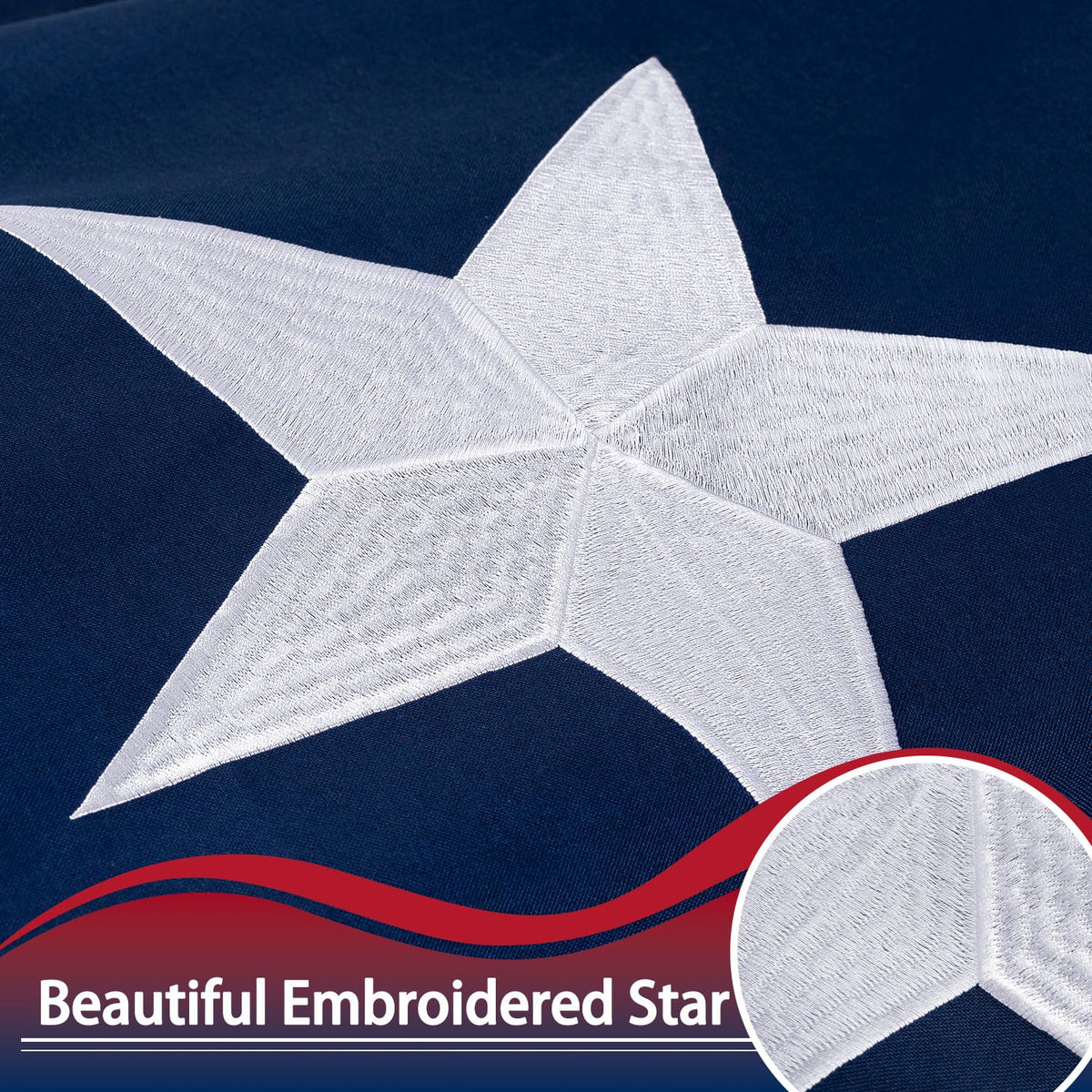 XIFAN deluxe flag close-up of double-stitched seams resists tearing