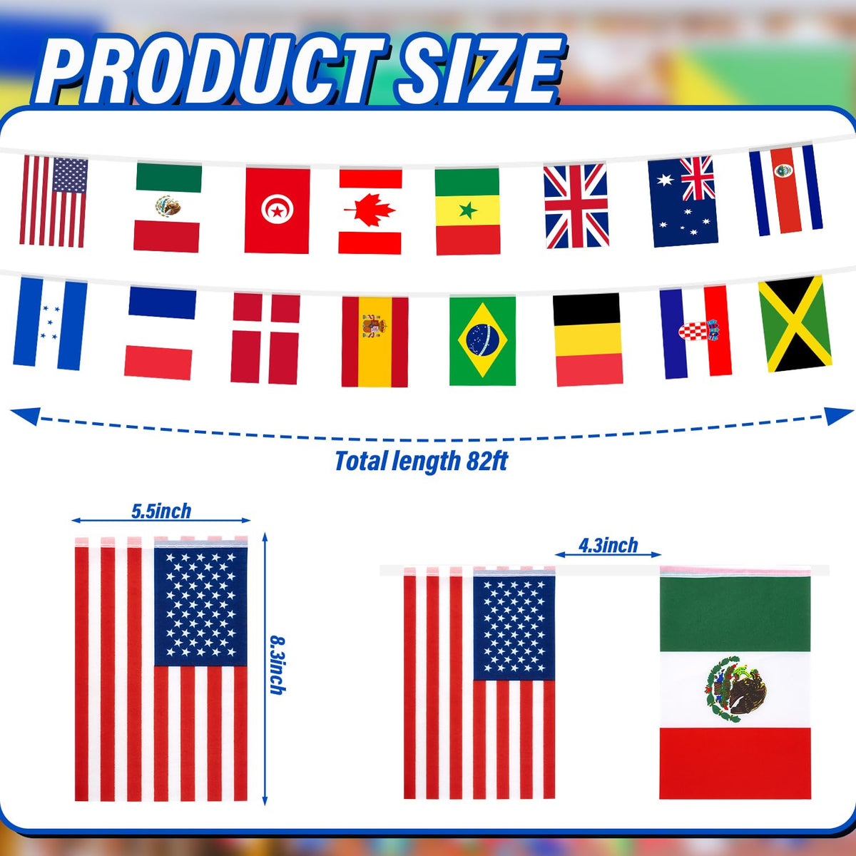 XIFAN world flag bunting indoors adds color to events and classrooms.