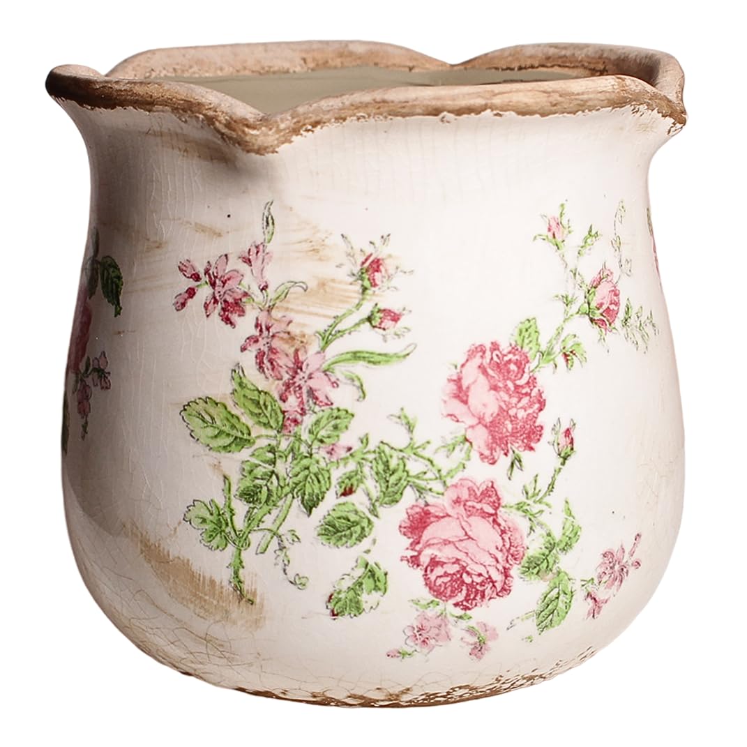 Xiaan Jiaju shabby chic flower pot with pink rose design ideal for bright indoor decor and plant display