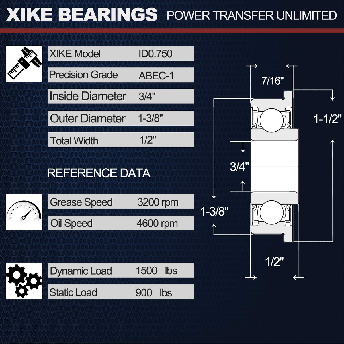 XIKE bearing seal keeps grease in and contaminants out for longer life.