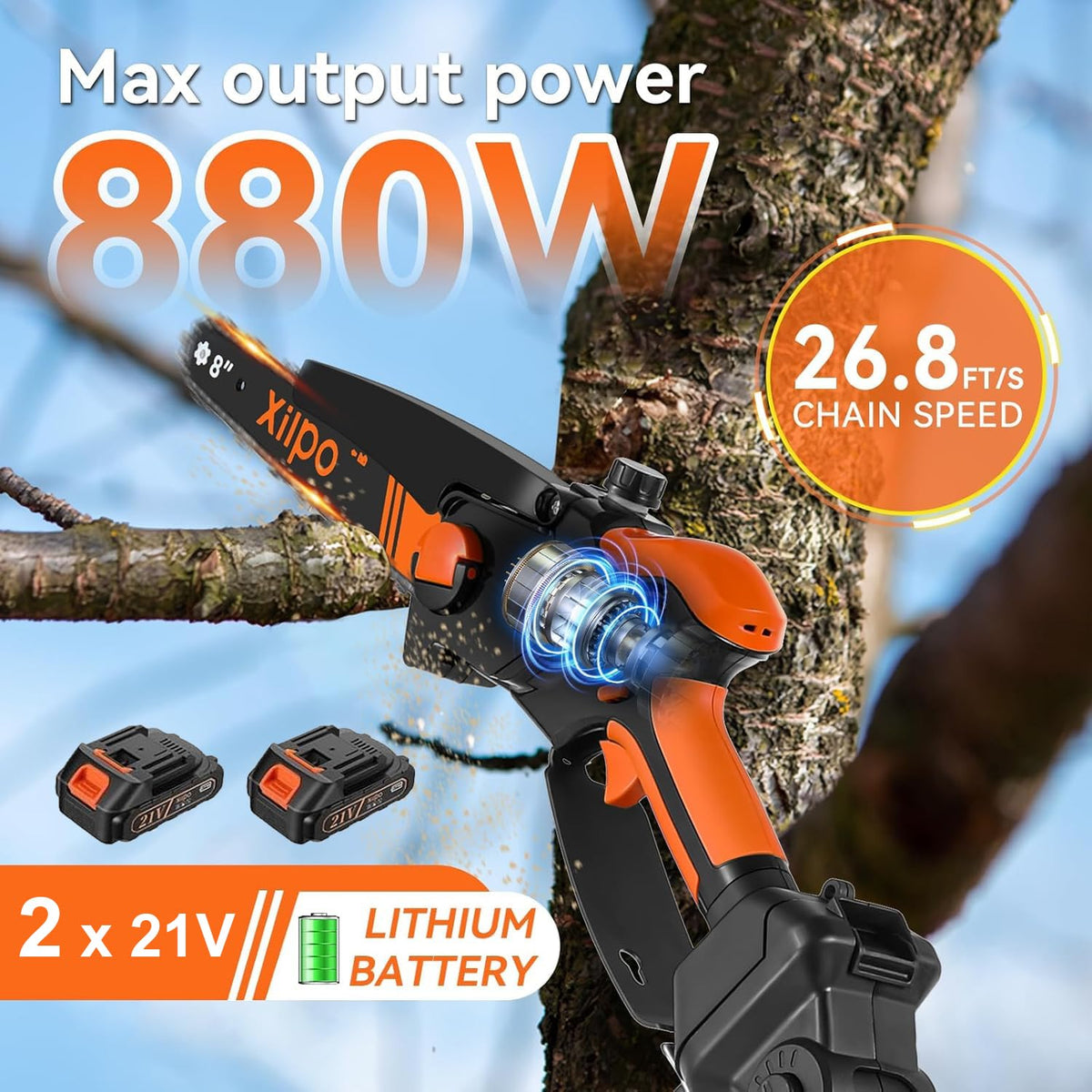 Xilpo automatic lubrication reduces chain wear during cutting.