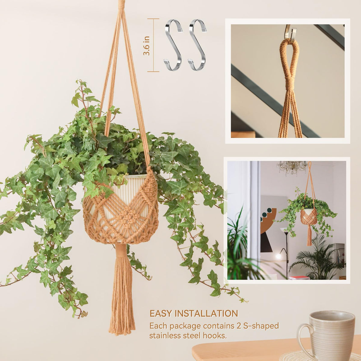 XINBOR Boho Decor for indoor-outdoor areas: complements ceramic, glass, and plastic planters.