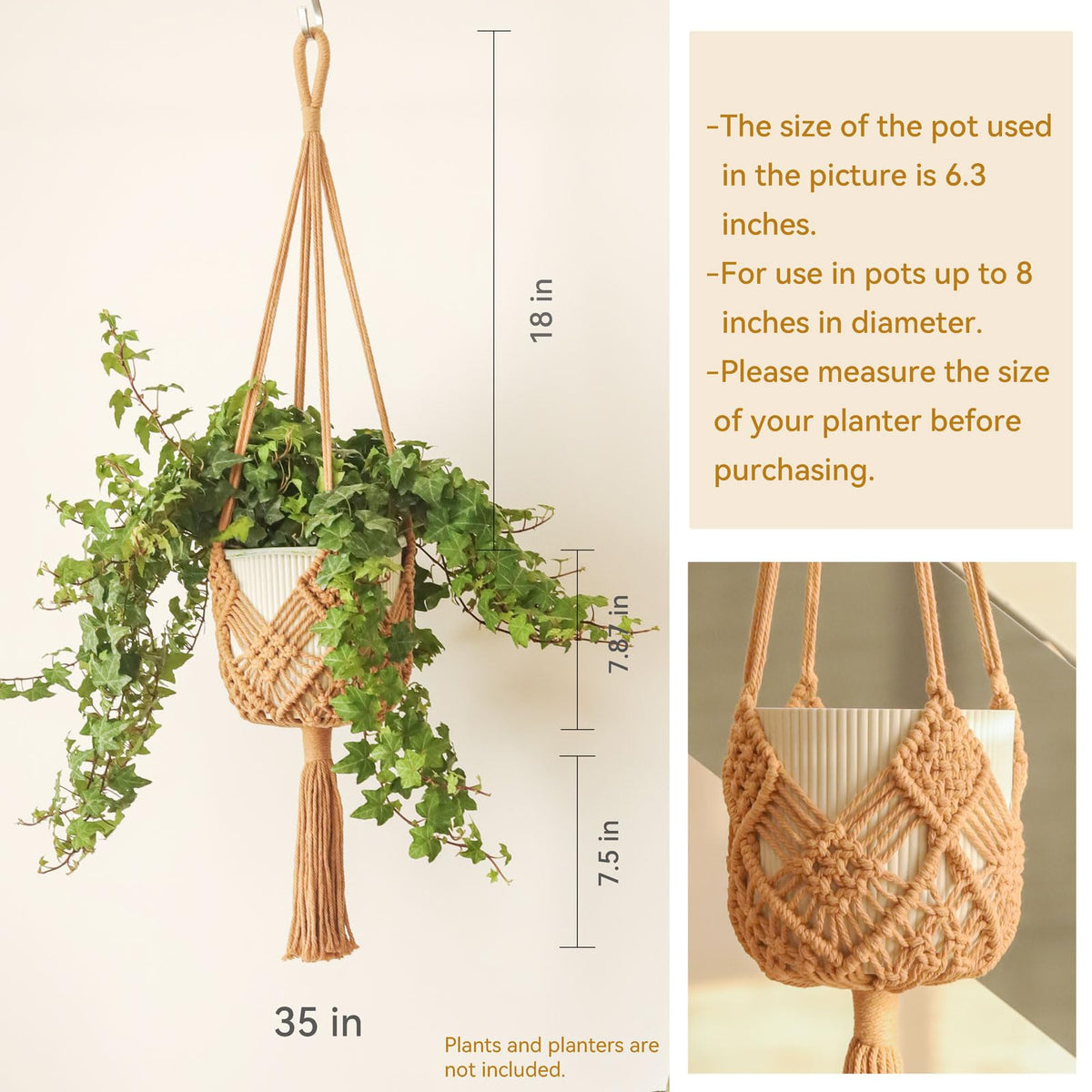 XINBOR Up-to-8-Inch Pot Hanger: secure support for medium planters in living spaces.