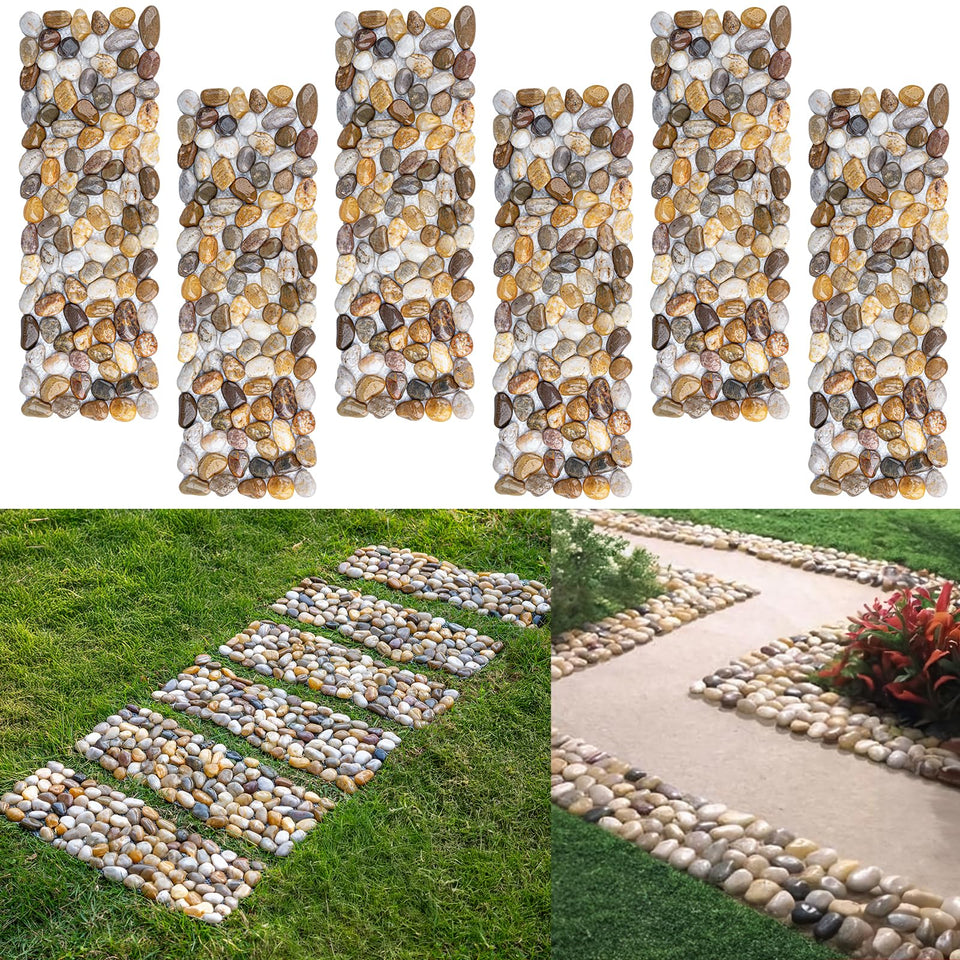 Xindian river rock stepping stones in 16 by 5.5 inch mats for instant garden pathways