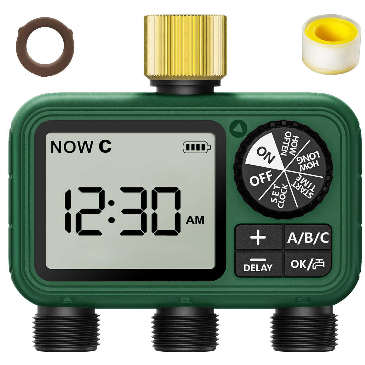 XinFuture Water Timer on an outdoor hose setup enables precise scheduling.