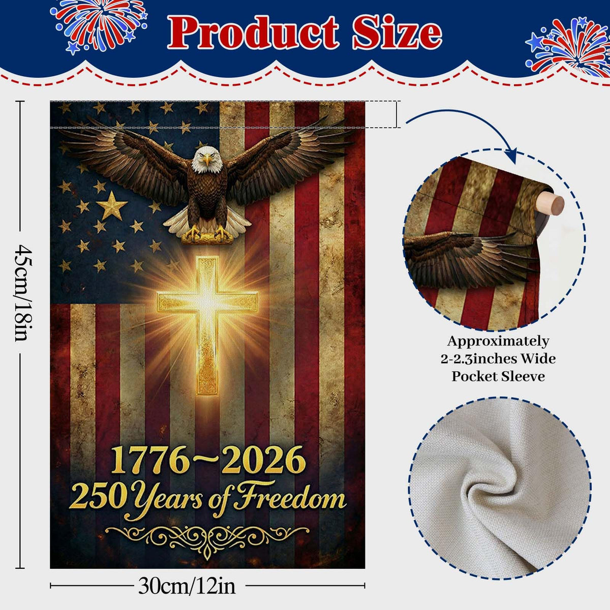 XINNK eagle-cross detail highlighting faith and patriotism in the flag.