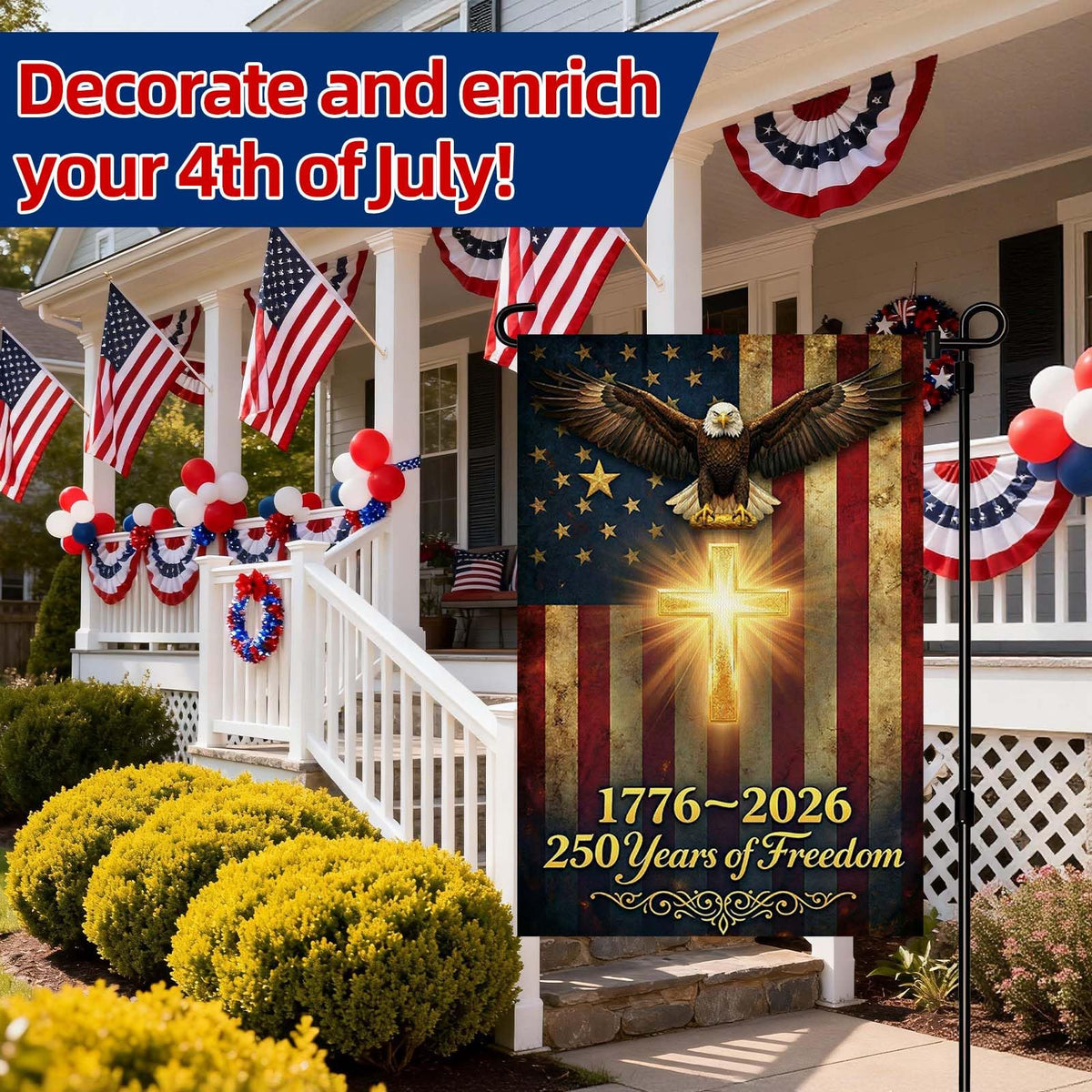 XINNK flag displayed in a garden to enhance outdoor curb appeal.