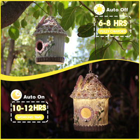 Xintim bird house solar light side view, weatherproof and easy to hang.
