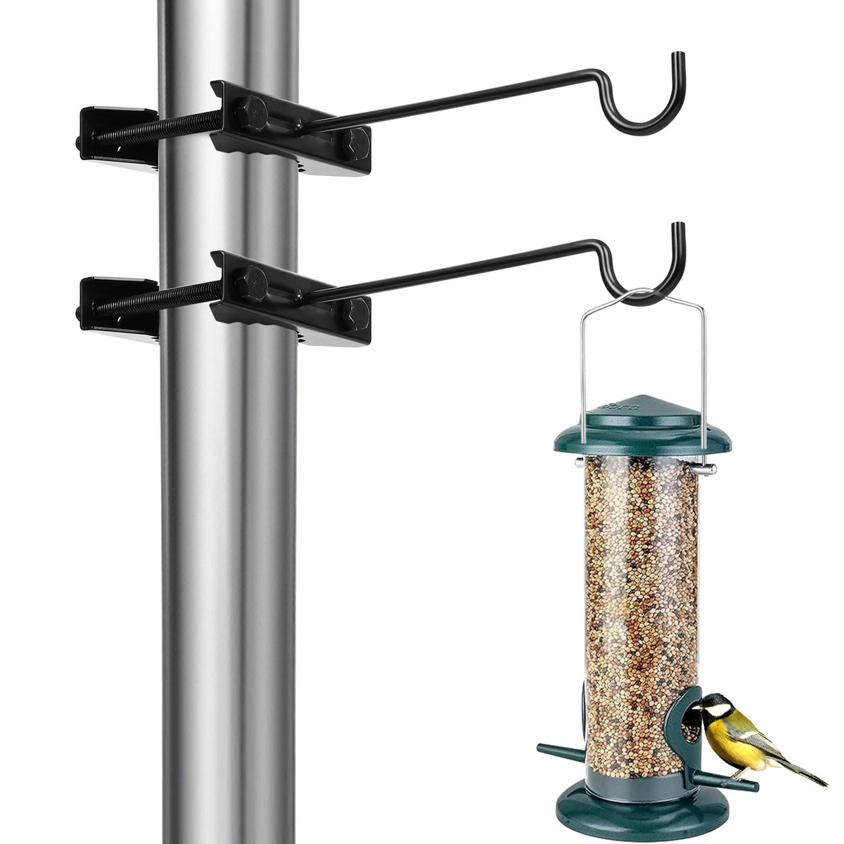 Xisakaca bird feeder hanger on deck rail provides sturdy, rust-proof support.