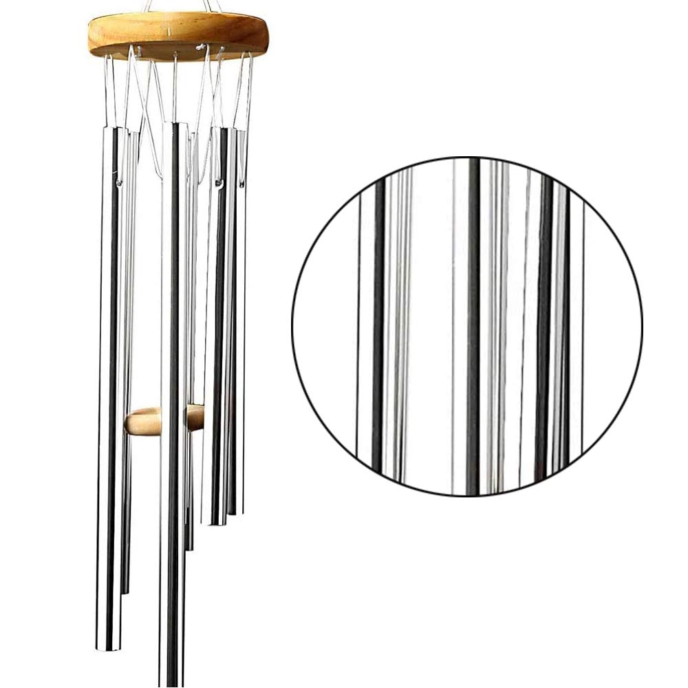Silver aluminum wind chime tubes resist rust for outdoor use.