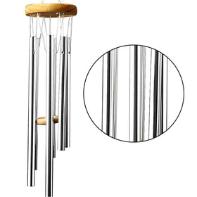 Silver aluminum wind chime tubes resist rust for outdoor use.