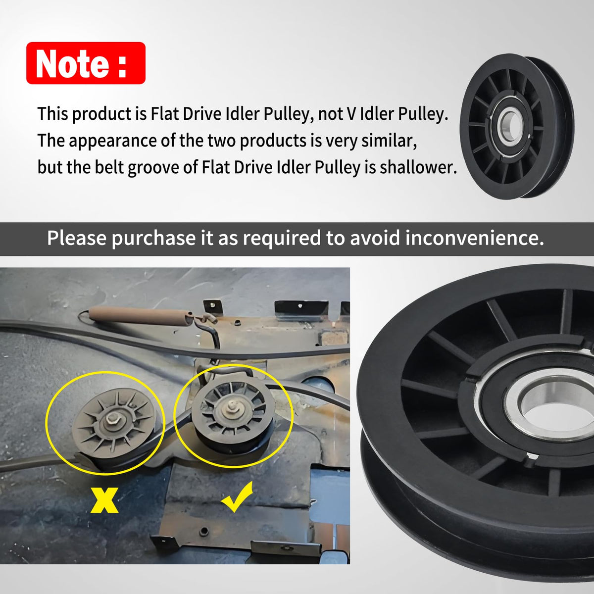 XJJ flat idler pulley compatible with Cub Cadet XT2 and Ultima models.