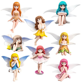 XJWWHZ 8Pcs miniature fairy figurines group for enchanting garden decor.