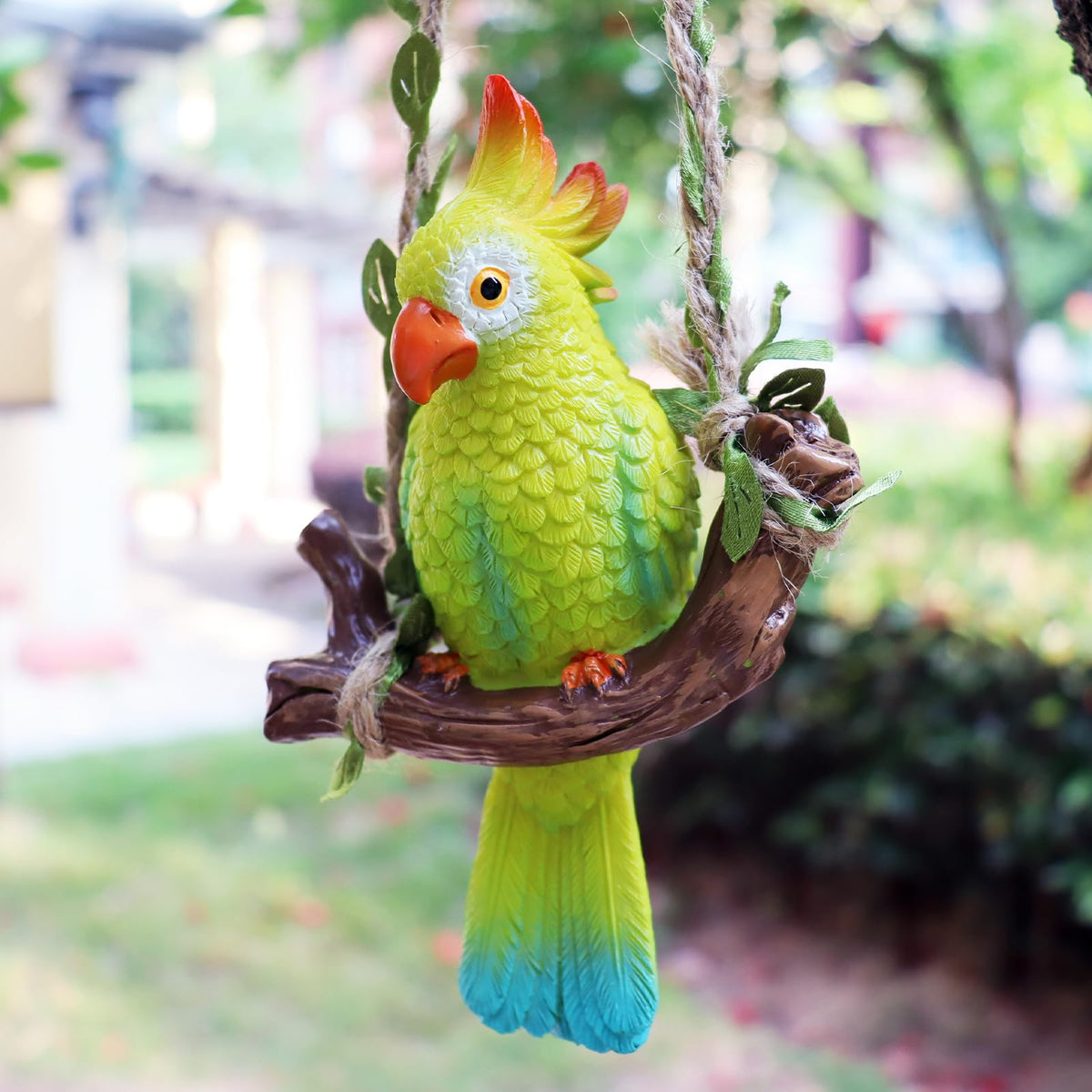 XKFLAUHM hanging resin parrot decor — vibrant outdoor garden accent