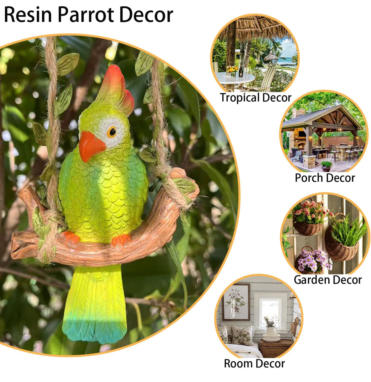 XKFLAUHM resin parrot figure — easy-hang tiki bar garden decor