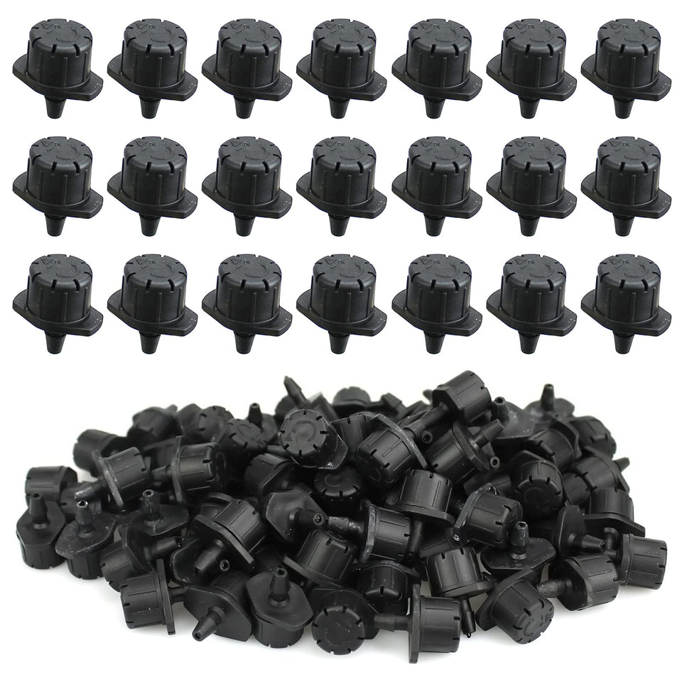 Xloey 100pcs drip emitter package for lawn and garden irrigation.