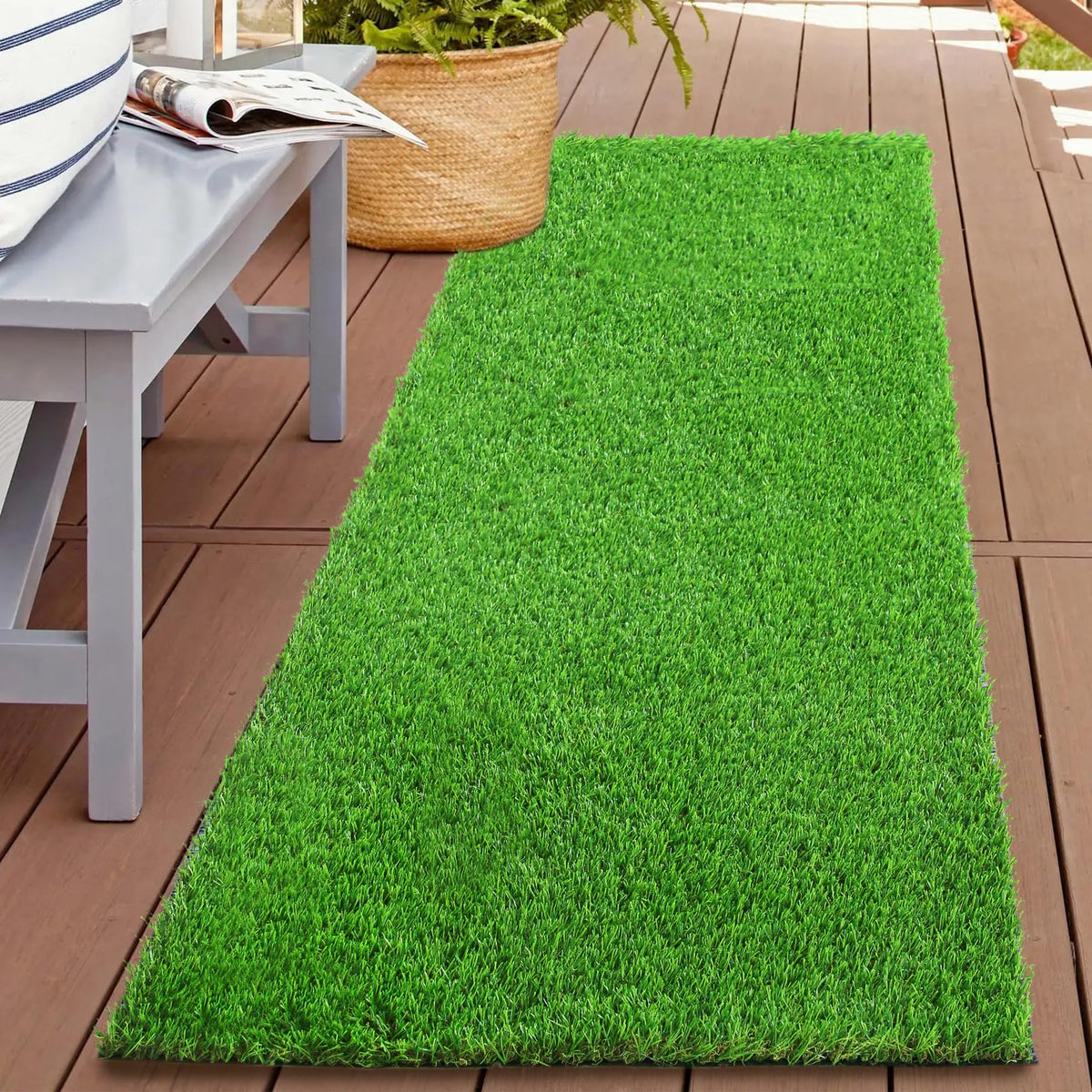 XLX TURF 2ft x 6ft grass runner rug for indoor-outdoor use, soft and pet-friendly.