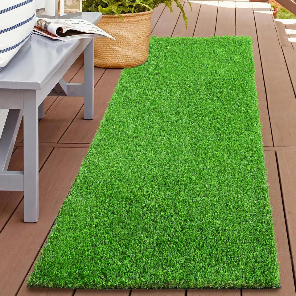XLX TURF 2ft x 6ft grass runner rug for indoor-outdoor use, soft and pet-friendly.