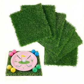 XLX TURF artificial grass squares provide a realistic evergreen look for golf table centerpieces.