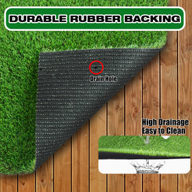 XLX TURF waterproof rubber-backed grass pad resists weather and puddles.