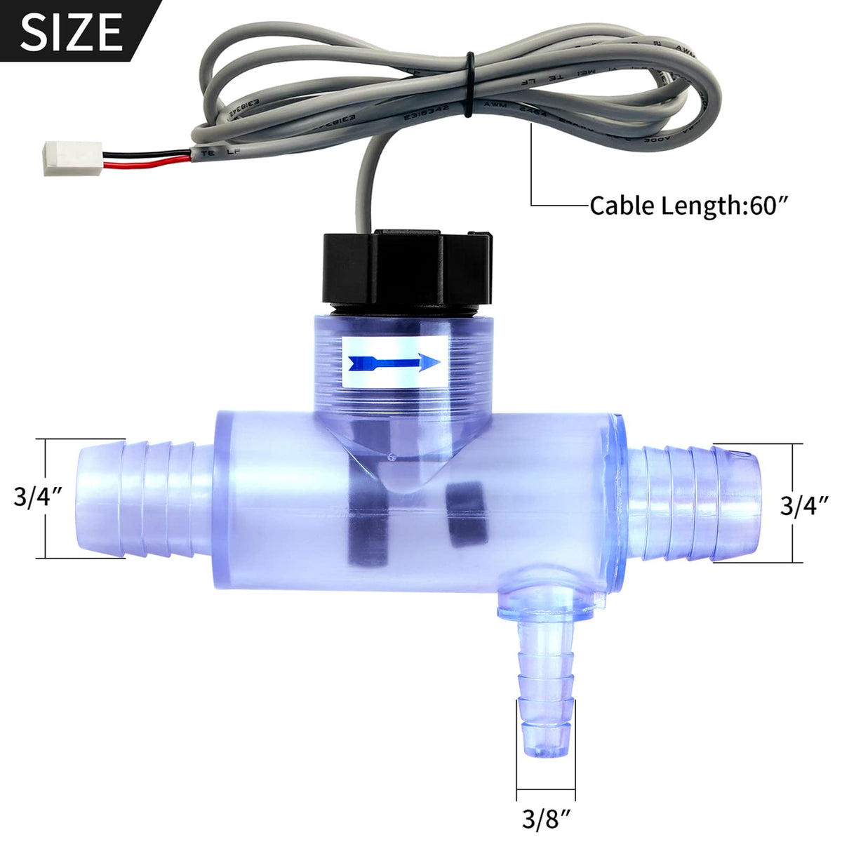 XMK flow switch with 3/4 inch hose connections supports common spa plumbing