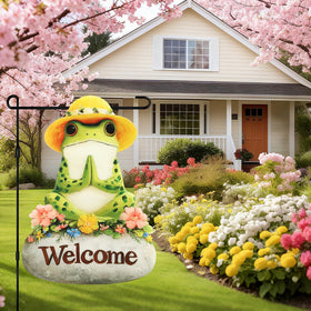 Xmoyaas 13x18 inch flag size fits standard garden stands.