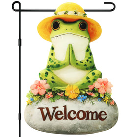Xmoyaas frog yoga garden flag double-sided print visible from both sides for bright outdoor display.