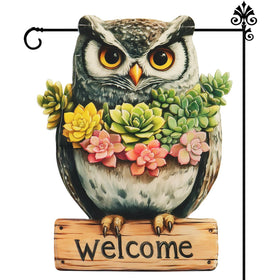 Xmoyaas Owl Garden Flag front view shows double-sided print for clear reading from both sides.