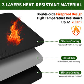 XOHUYD grill mat with double-sided silicone coating offers durable fireproof protection.