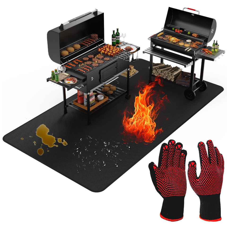 XOHUYD large grill mat under grill area provides full coverage and easy cleanup.