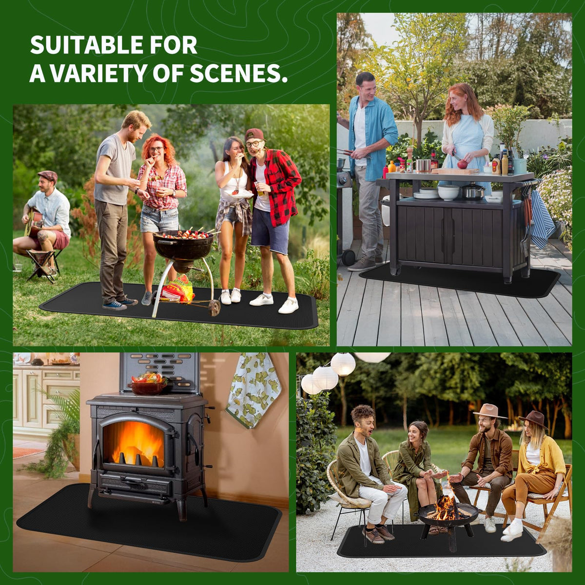 XOHUYD versatile mat fits decks, patios, and fire pits for outdoor cookouts.