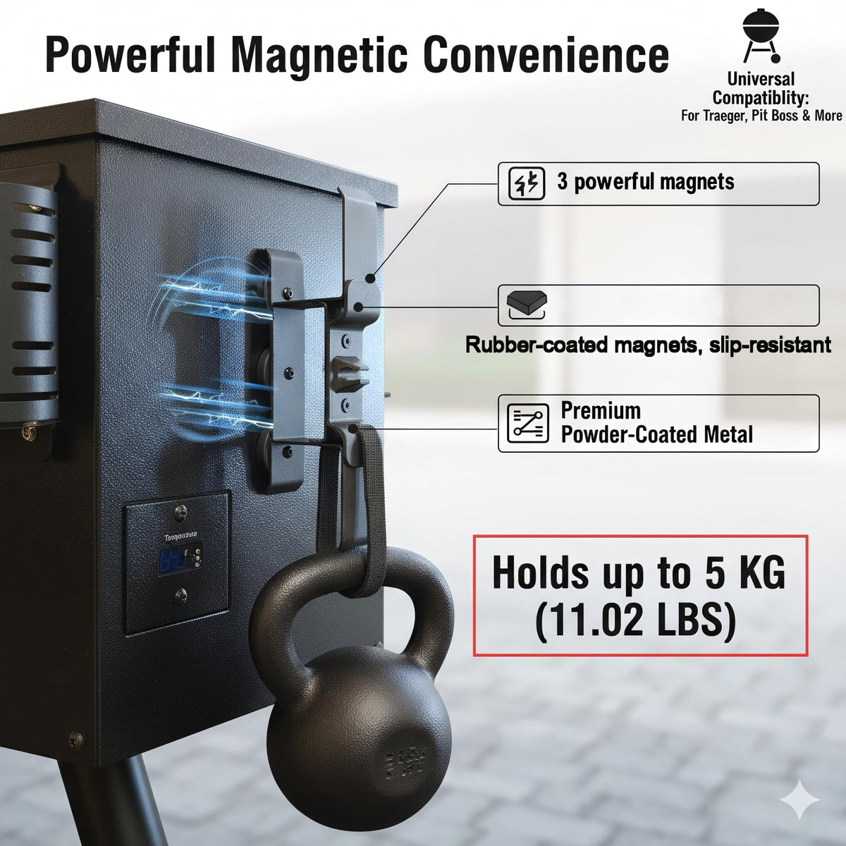 XOIEPZE universal compatibility cord holder fits Traeger and Pit Boss for versatile use.