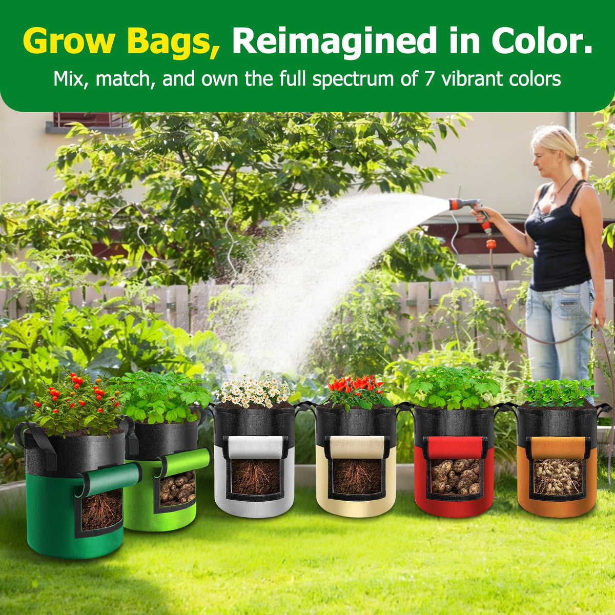 Xpatee color-block design grow bags brighten your balcony or garden.