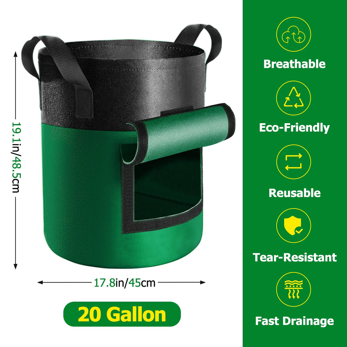 Xpatee potato grow bags harvest window for clean, mess-free picking.