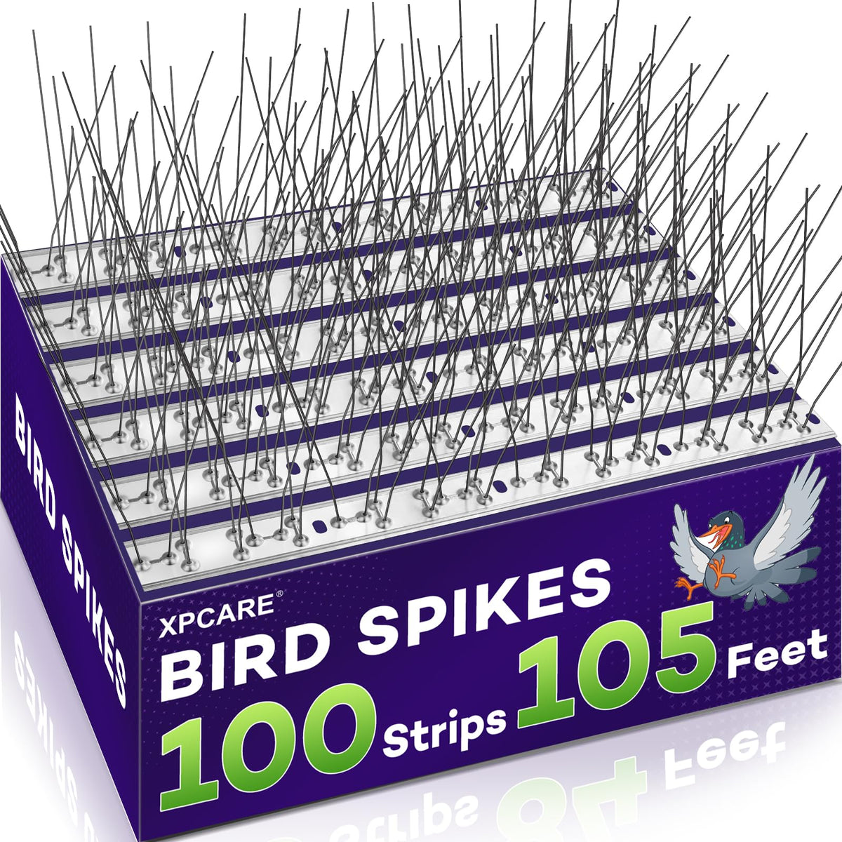 XPCARE 105ft bird spikes strip pack deters birds along roofs and ledges.